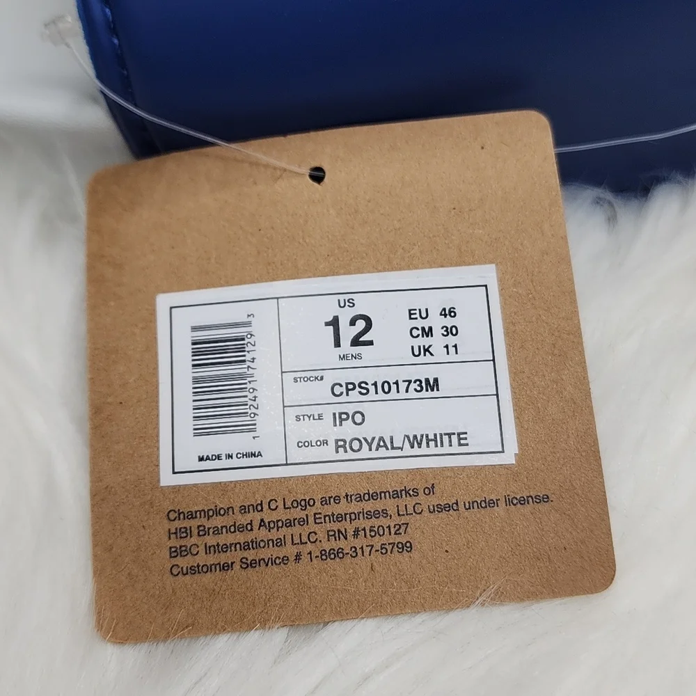 Champion IPO Royal White Slides Sandals Flip Flops